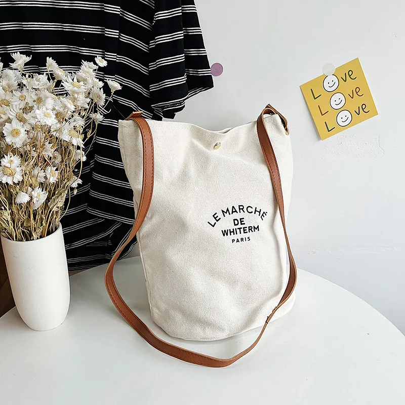 Casual Canvas Shoulder Bag for Women Large Capacity Handbag and Tote Fashion Letter Messenger Bag Shopping Cloth Bag - Product Main Image