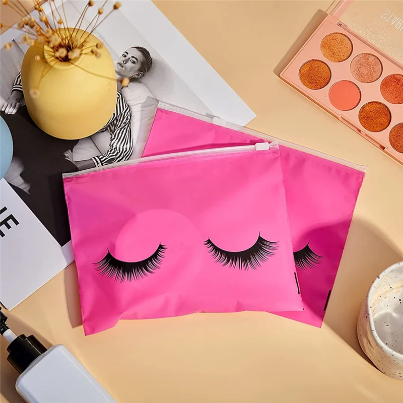 ABQR 50 قطعة من حقائب العناية اللاحقة بالرموش، حقائب مكياج بلاستيكية، حقيبة مكياج لأدوات الزينة، حقيبة مستحضرات التجميل للسفر مع سحاب S