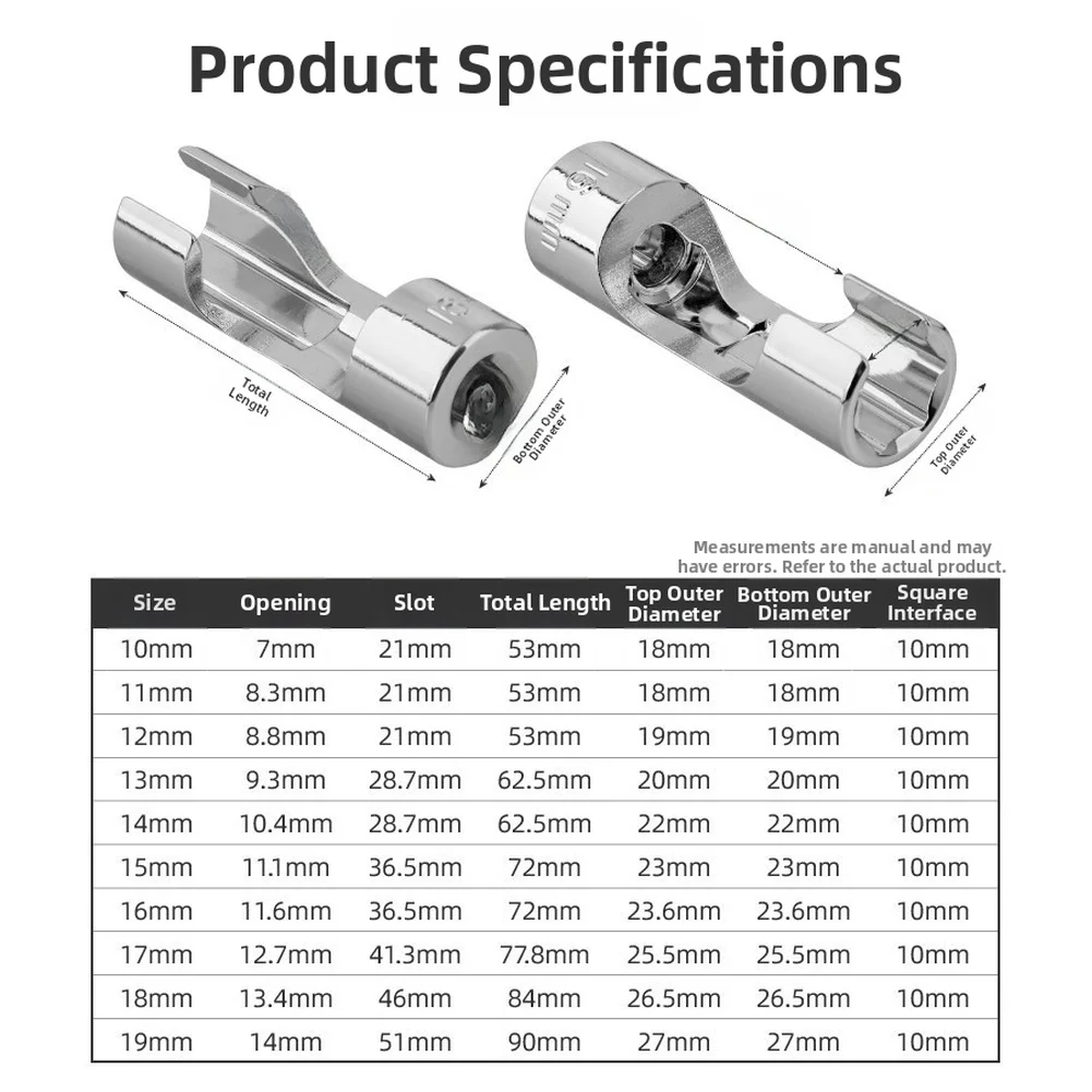 

10PCS 3/8 Inch Slotted Oxygen Sensor Socket Wrench Kit for Automotive Use 10mm 11mm 12mm 13mm 14mm 15mm 16mm 17mm 18mm 19mm