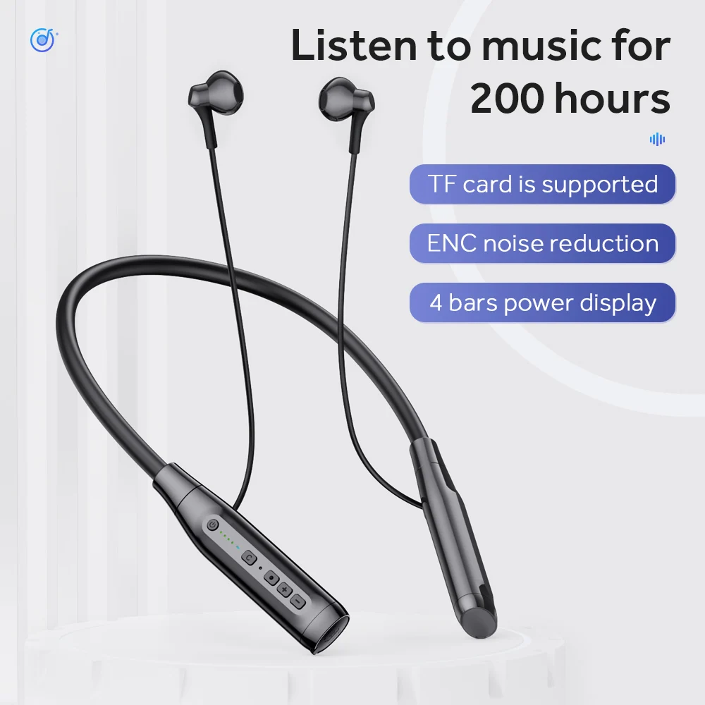 

Hanging Neck Style Half In Ear Noise Reduction Bluetooth Headset Support TF Card Long Battery Life Power Reminder Sport Earphone