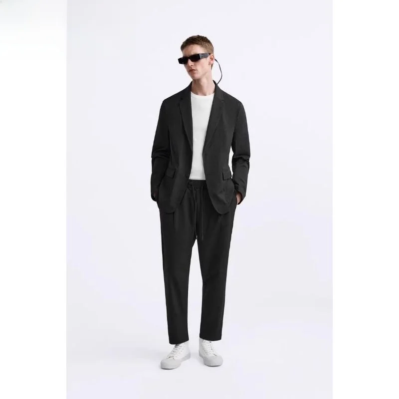

New Summer 2024 Men's Busin Casual Cool Feeling Bubble Cloth Suit Jaet Loose Fit Long Sve Color Travel Friendly
