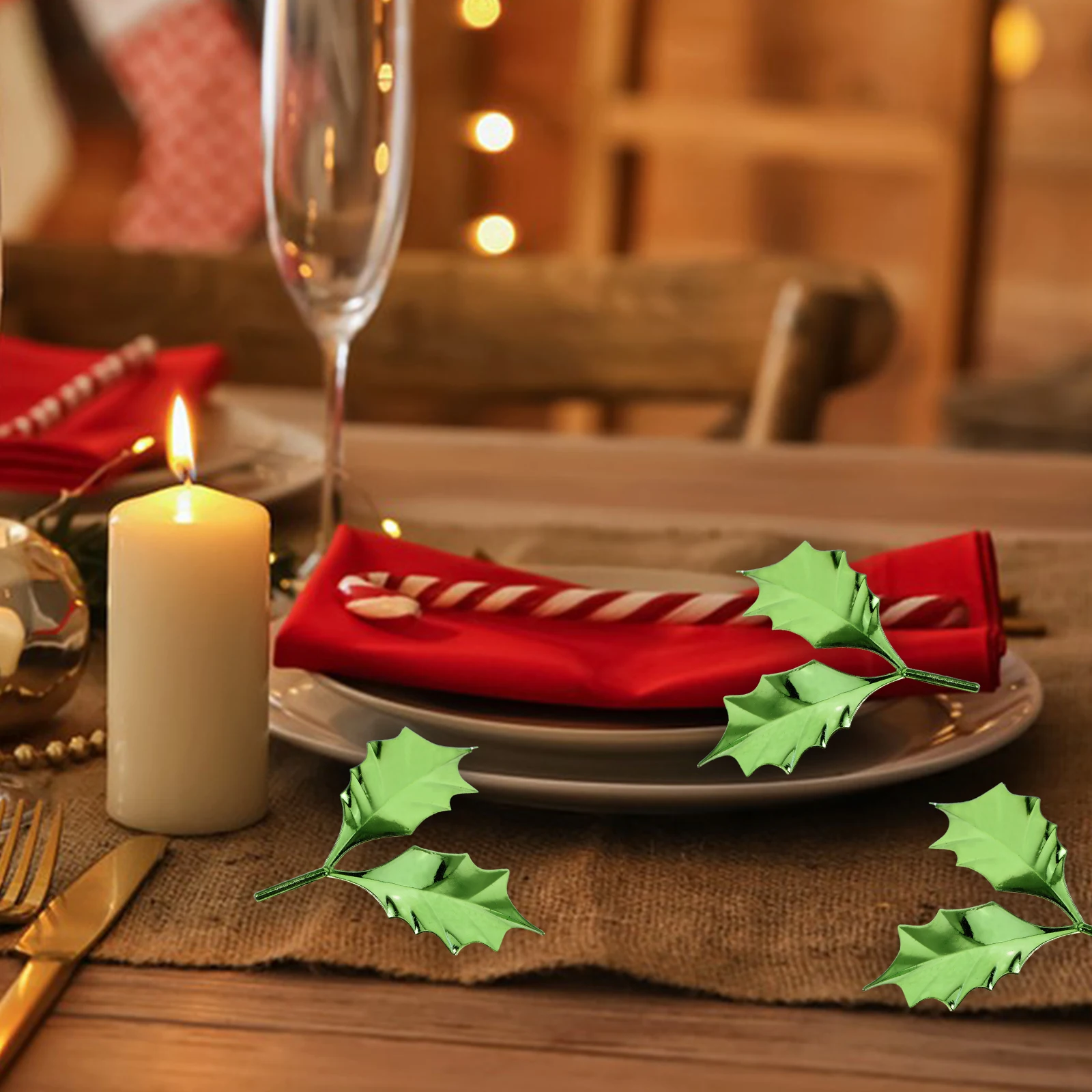 

50Pcs Green Christmas Holly Leaves Decor Artificial Leaves for DIY Christmas Wreath Xmas Table Centerpiece Holiday Decorations