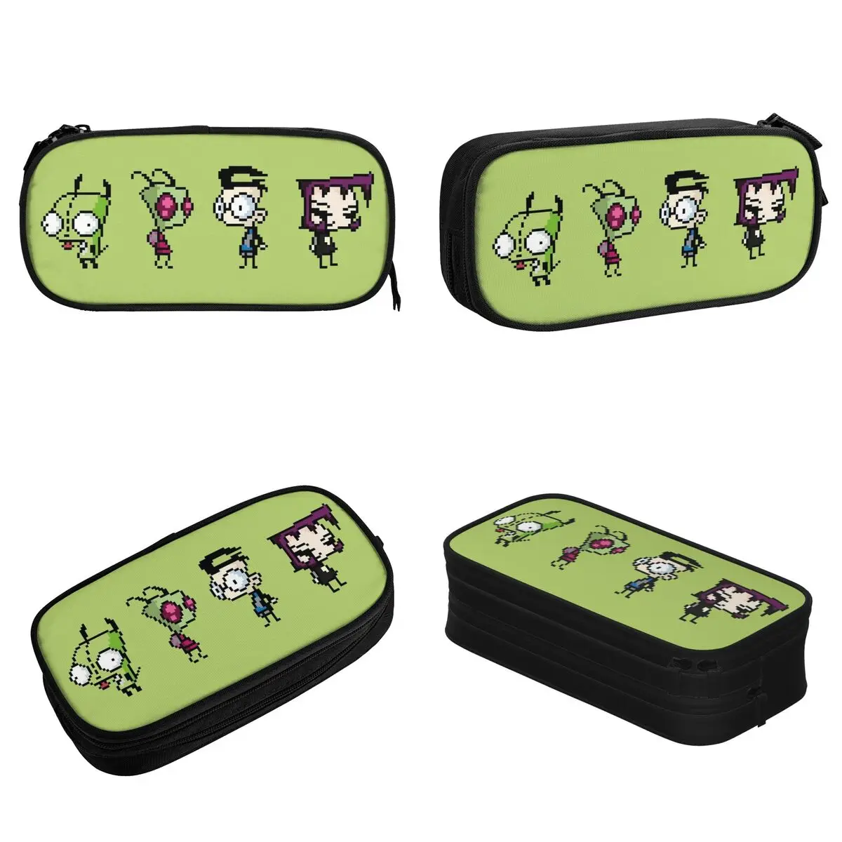 Fashion 8-Bit Invader Zim Characters Pencil Case Pencilcases Pen for Student Big Capacity Bags Office Cosmetic Stationery