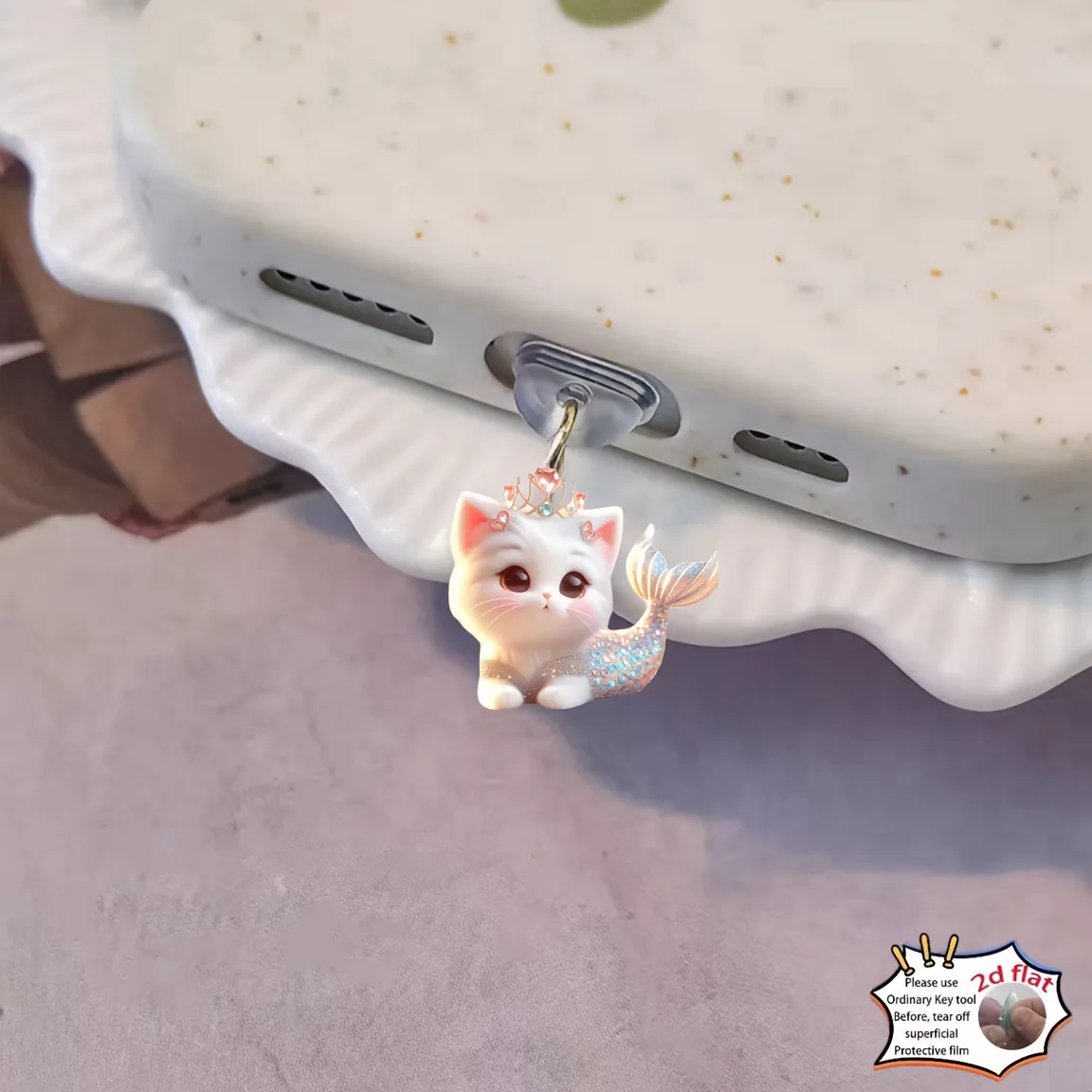 Phone Dust Plug Exquisite Type-C Dust Plug Mermaid Tail Kitten Dust Plug Cute For Mobile Devices Android Phones Iphone