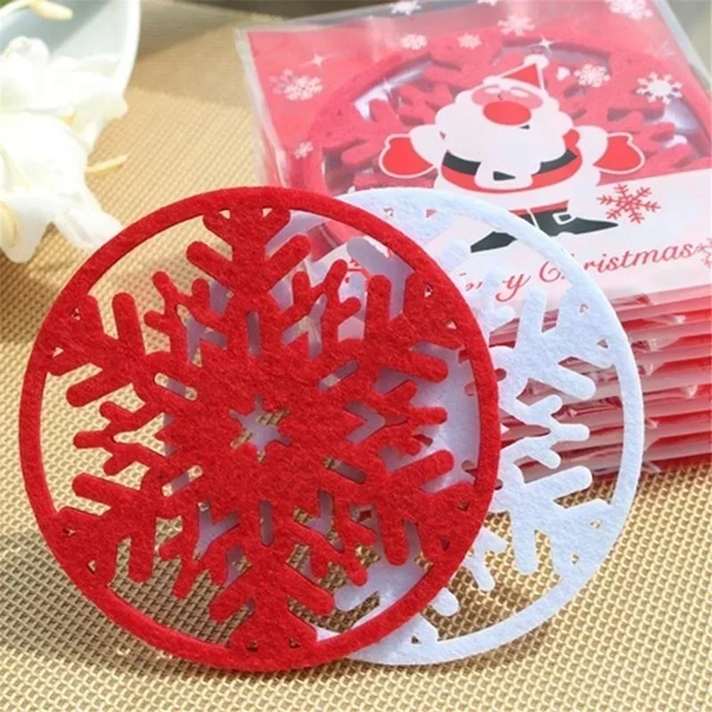 Christmas Snowflake Cup Coaster Nonwoven Drink Mat For Holiday Dining Table Decor Festive Home Party Banquet Place Settings