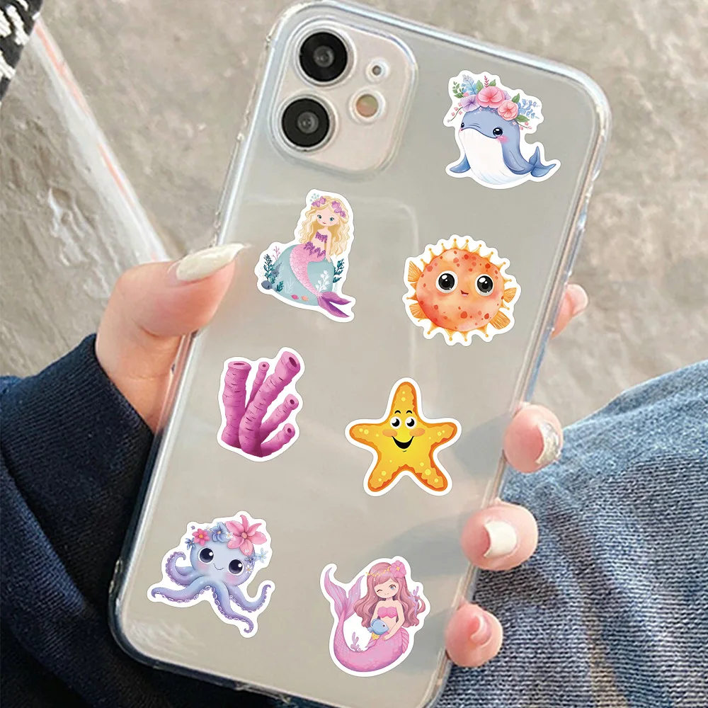 50PCS Cartoon Cute Sea Animal Mermaid Stickers Aesthetic Scrapbooking Laptop Phone Graffiti Decals Sticker for Kids Girls