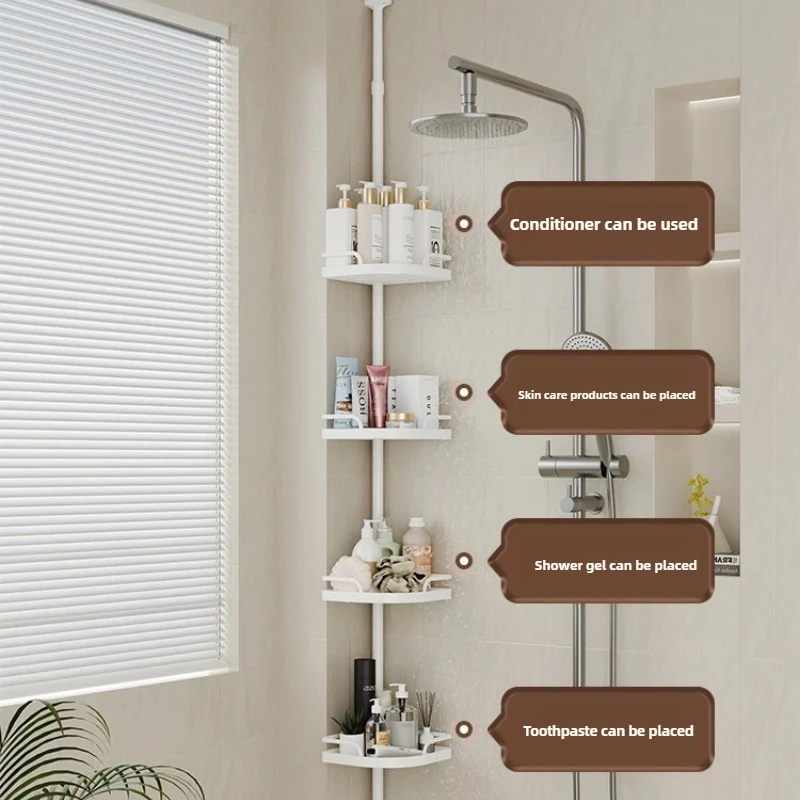 Floor-to-Ceiling Bathroom Shelf: Drill-Free Corner Storage Organizer for Towels, Shower Gels & Bath Essentials