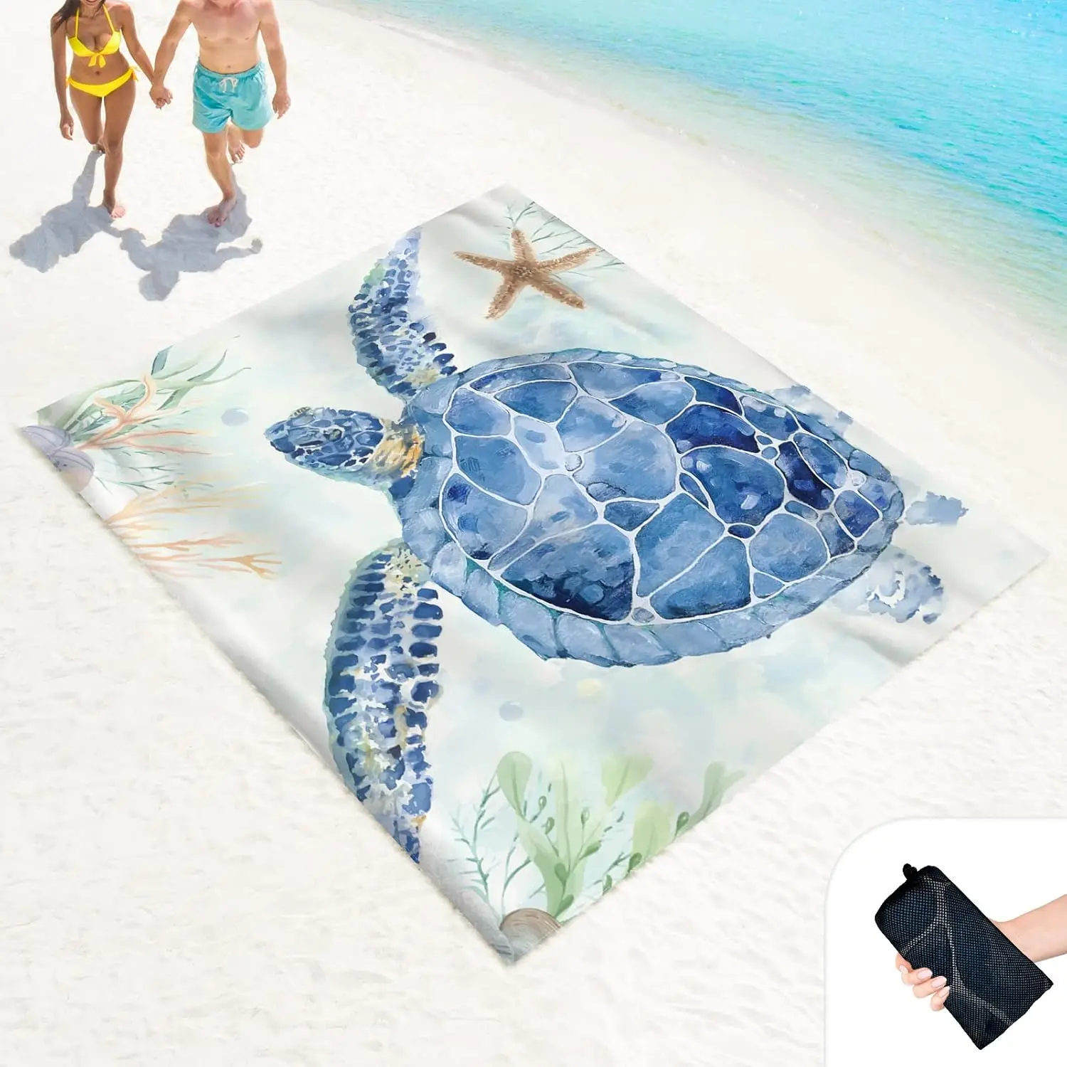 

Sand Proof Beach Blanket 100x80 Inch Oversized Mat with Corner Pockets and Mesh Bag for Outdoor Picnic Travel