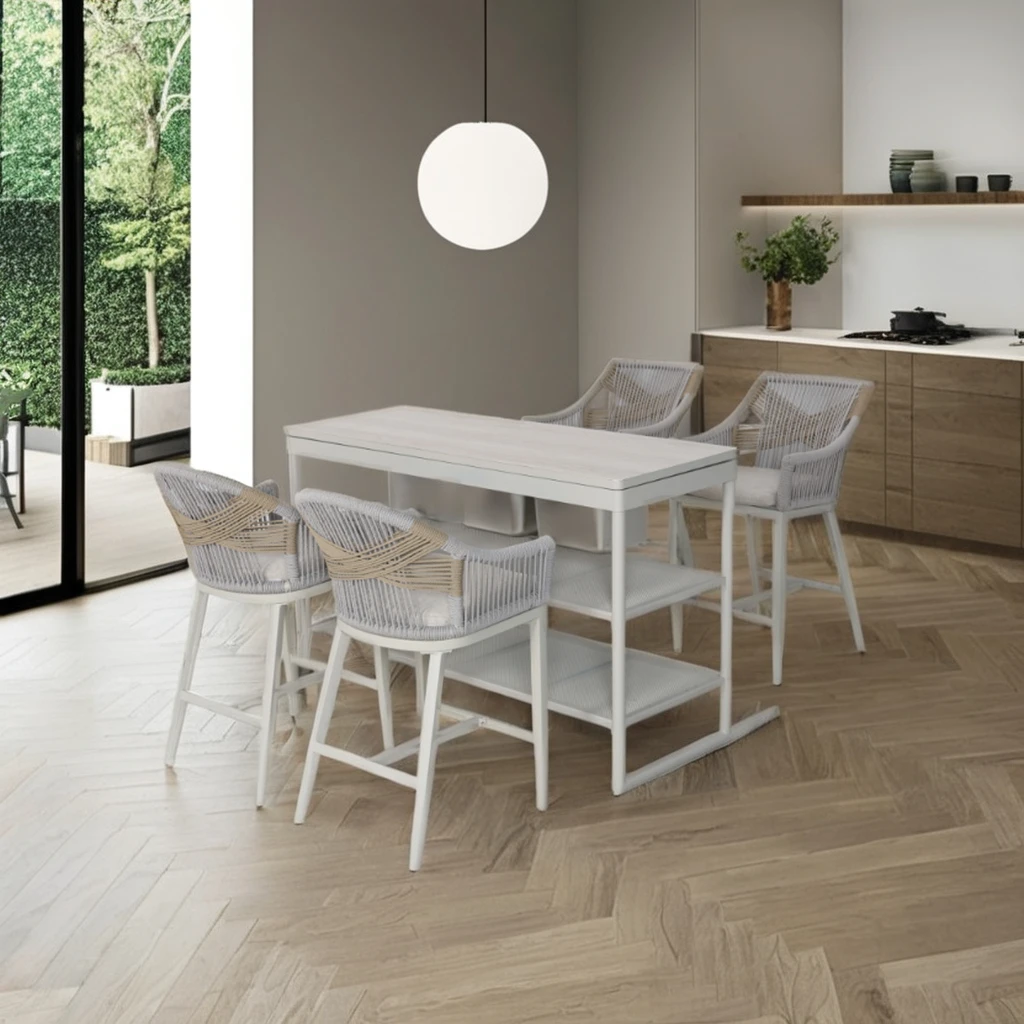 

Nordic Modern Leisure Outdoor Bar Table and Chairs Durable Aluminum with Strong Rope for Dining in Hotels and Villas