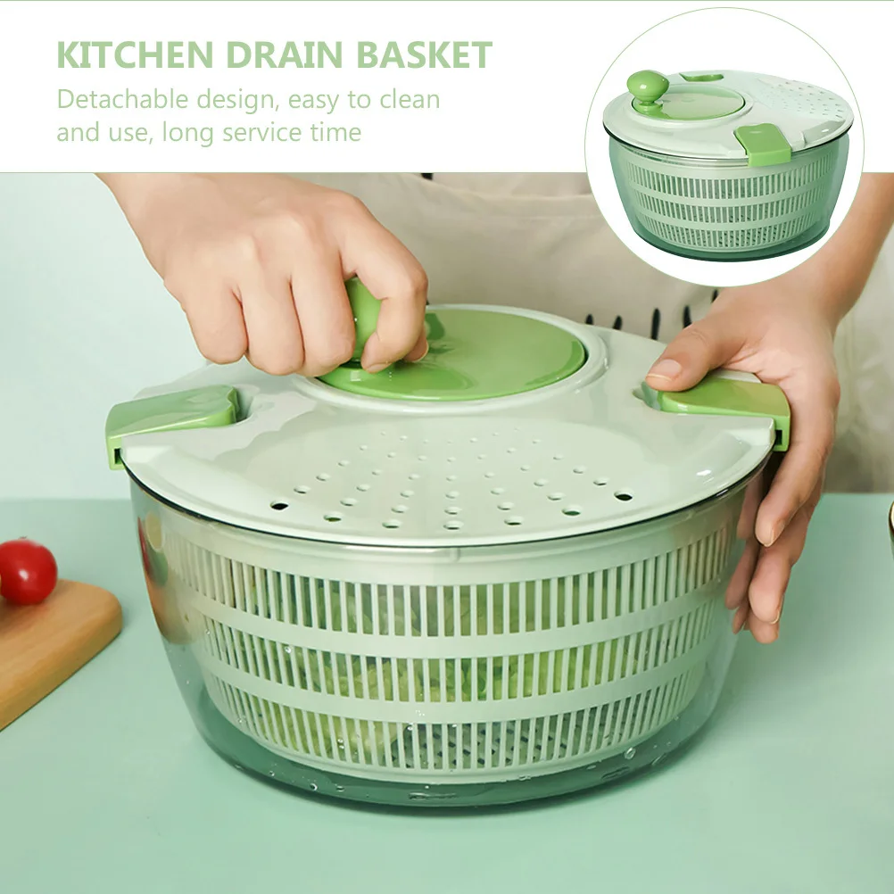 

1 pc Manual Drain Basket Hand Crank Detachable Design For Fruit Vegetable Washing Olive Green Large Capacity Kitchen Storage