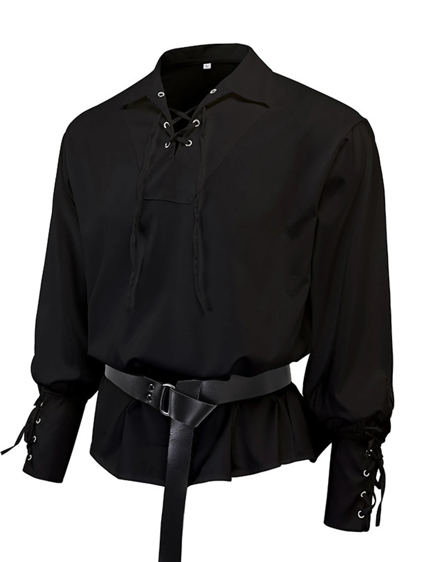 (With Belt Included) Men's Vintage Medieval Pirate Costume Style Loose-Fitting Polo Shirt for Performances