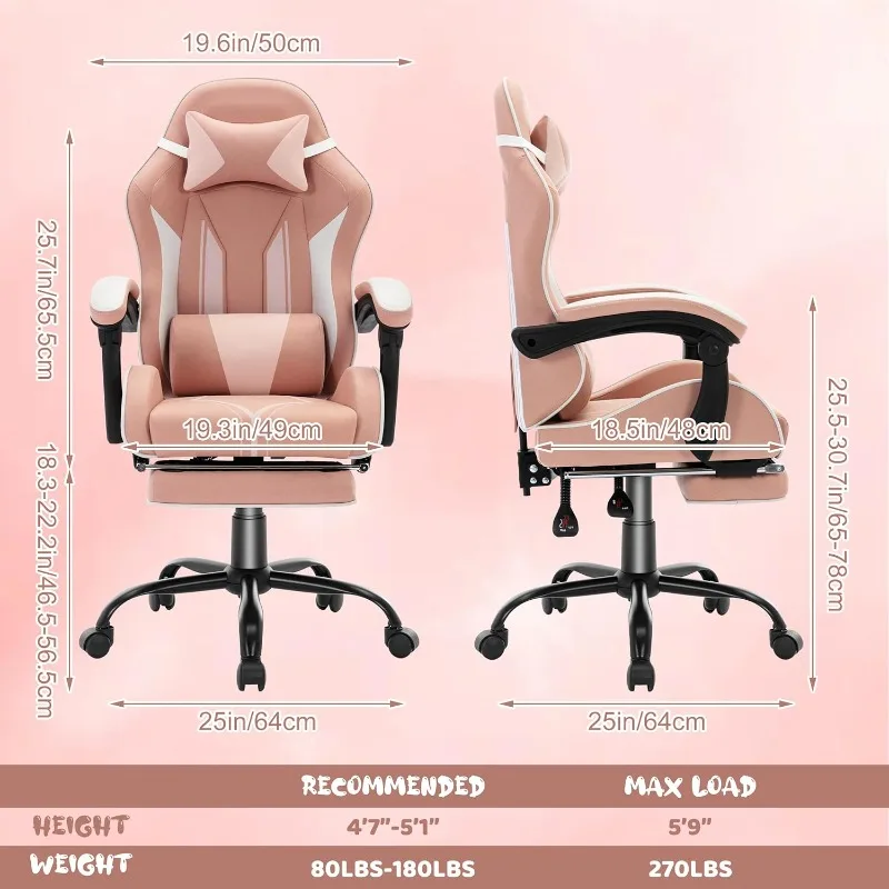 Chair for Kids Computer Chair with Footrest and Lumbar Support, Racing Reclining PC Game Chair for Girl, Teen, Kids, Pink