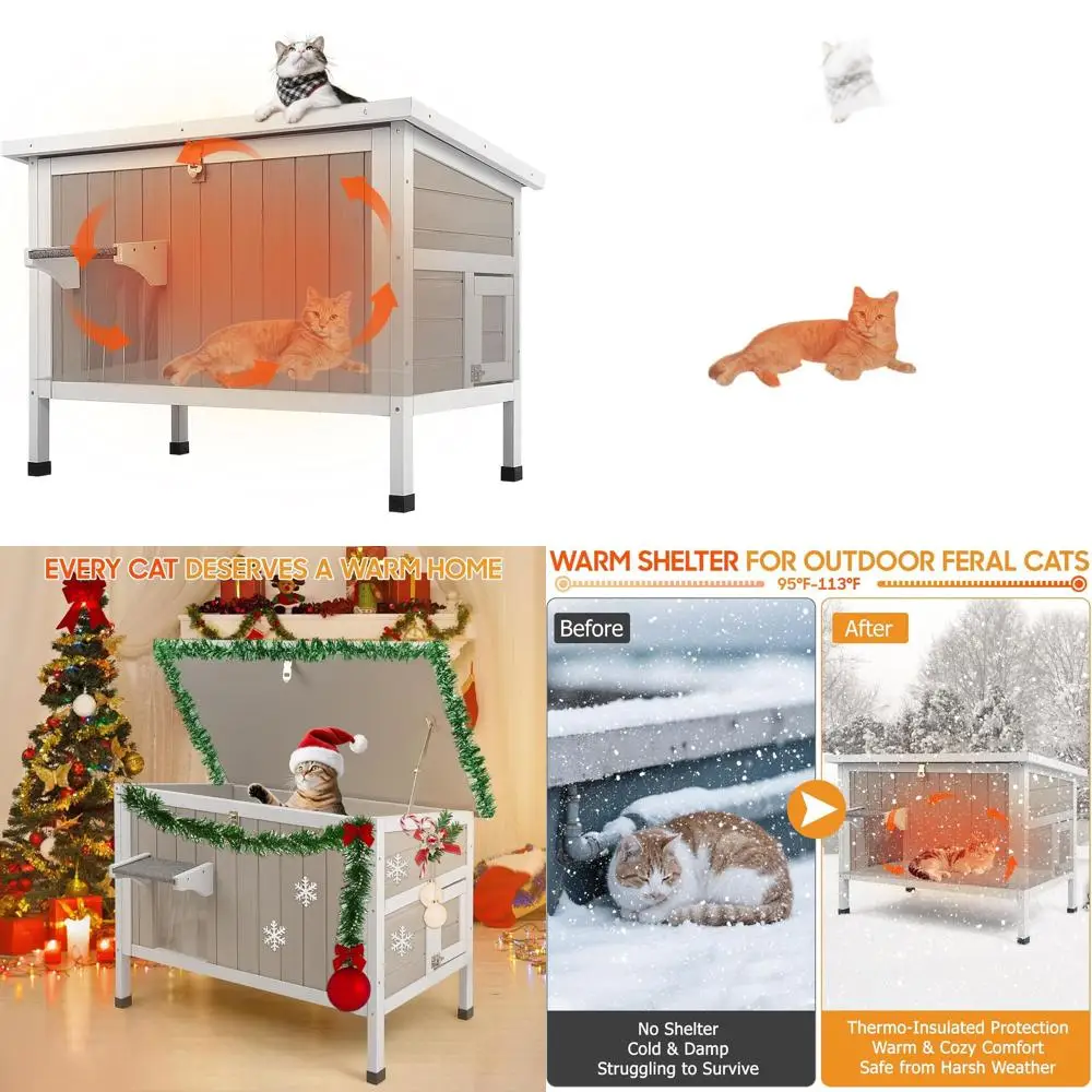 

Утепленный уличный домик для кошек - Всепогодный деревянный домик для мелких животных с удобной дверцей (34.5Д x 21.7Ш x 25.6В)