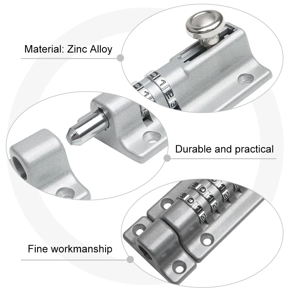 

1Pcs Password Door Bolt Zinc Alloy Sliding Latch Lock Keyless Design for Home Gate Safety Sliding Door Lock Password Gate Latch