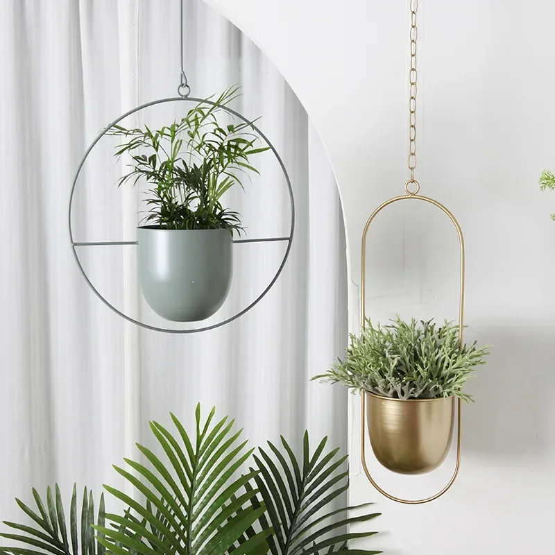 Simple and modern creative hanging wrought iron flowerpot balcony hanging green radish succulent plant decoration