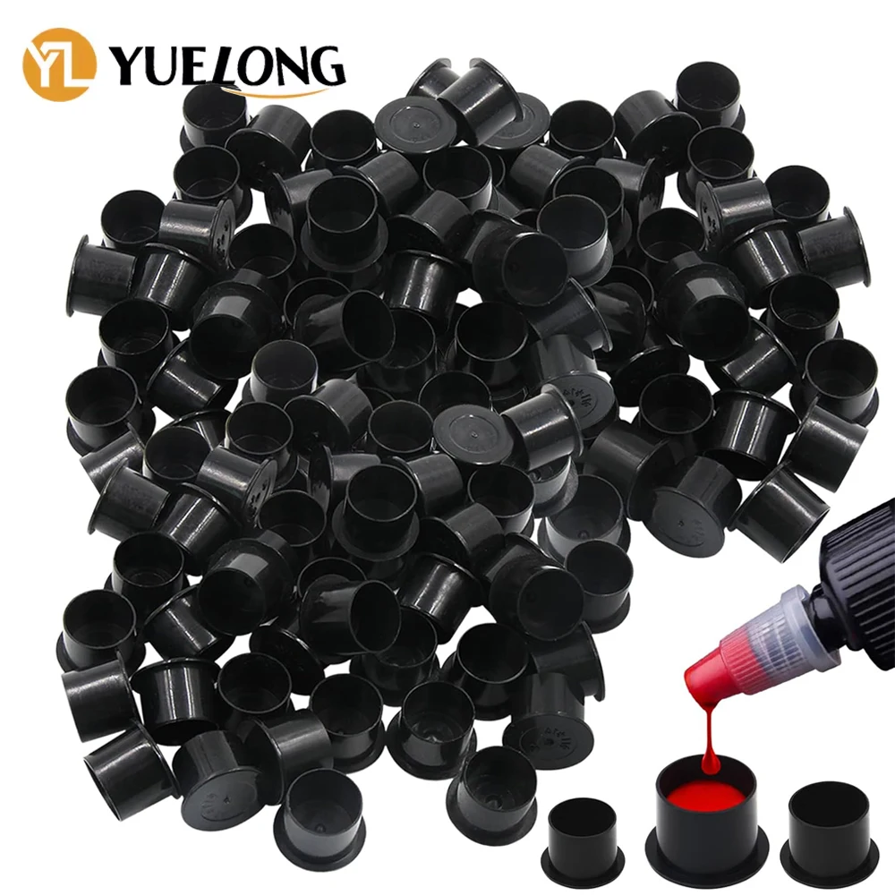 100/1000pcs S/M/L Black Plastic Disposable Tattoo Ink Cups Makeup Permanent Pigment Holder Container Cap Tattoo Accessories