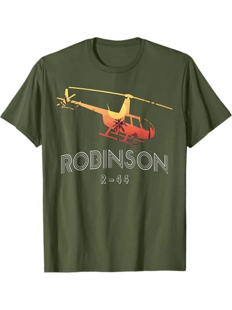 R-44 Helicopter Graphic- Aviation Pilot with Orange Helicopter Design-100% cotton O-neck short sleeve printed men's T-shirt.