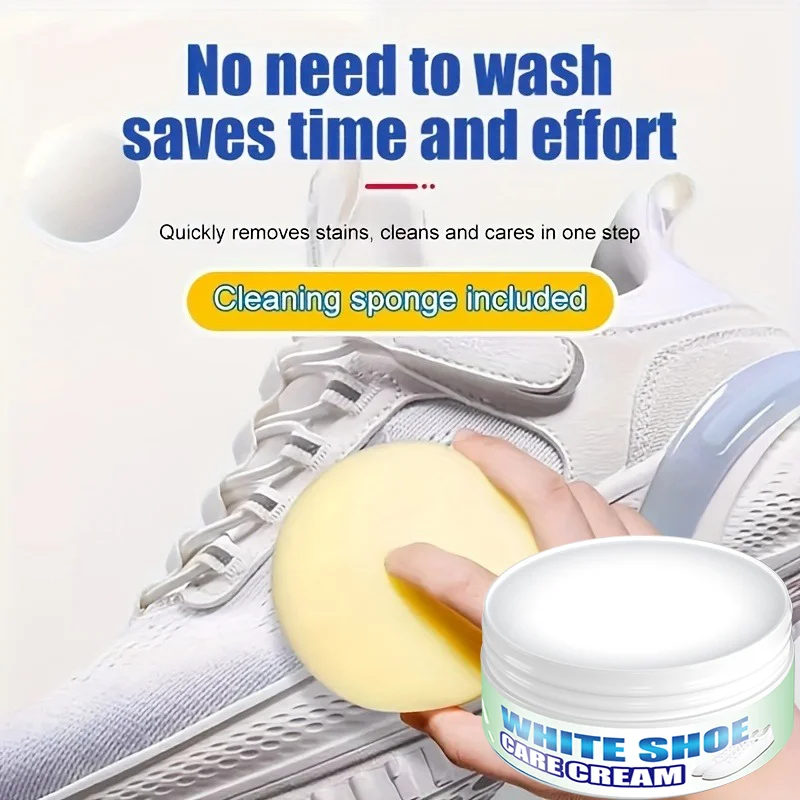 1pc Quick Clean White Shoe Cream - 100g - Removes dirt with a single wipe, suitable for sneakers, canvas shoes, and PU leather s
