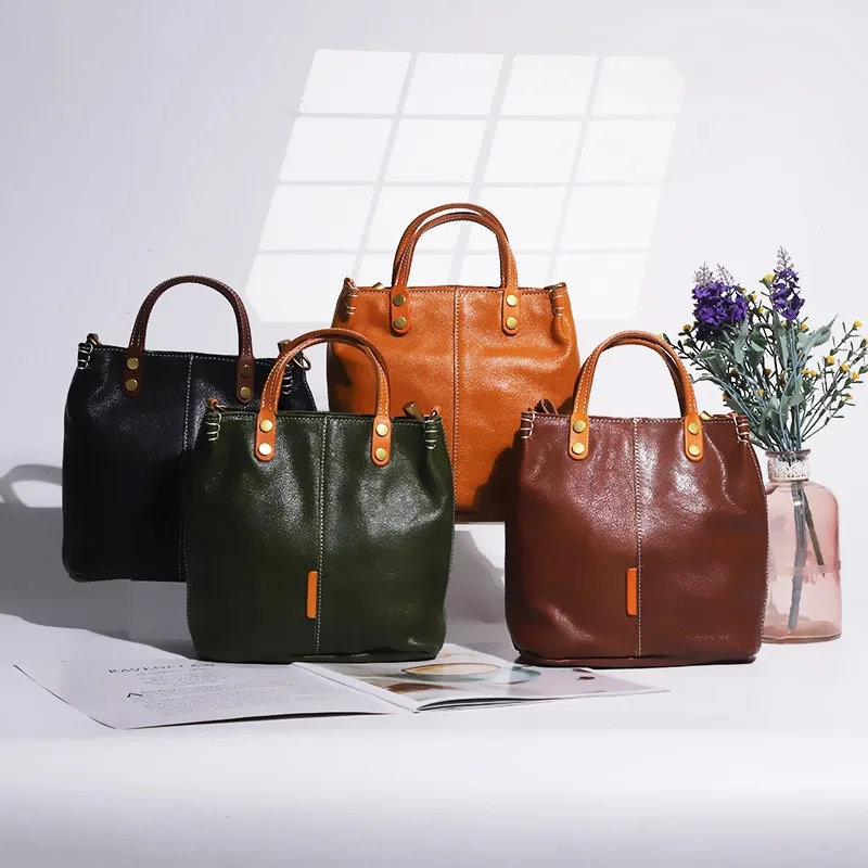 Women Hand Bags Luxury Designers 2024 Casual Commuter Tote Female Genuine Leather Lady Shoulder Bag Solid Color Shopper Handbag