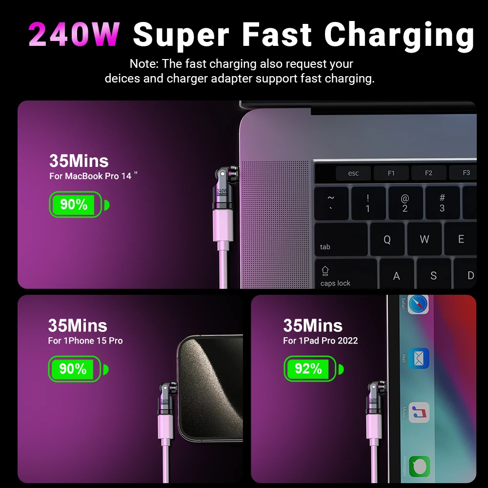 AUFU 240W Magnetic USB C Adapter 9Pin USB Type C Fast Charge Cable USB C Female Converter for Samsung iPhone 15 pro Ipad Macbook