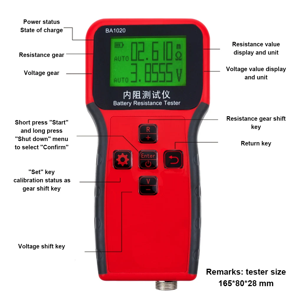 Tester di resistenza interna di tensione della batteria portatile BA1020 Controller del Kernel a 32 Bit Tester della batteria LiFePO4 18650 ad alta