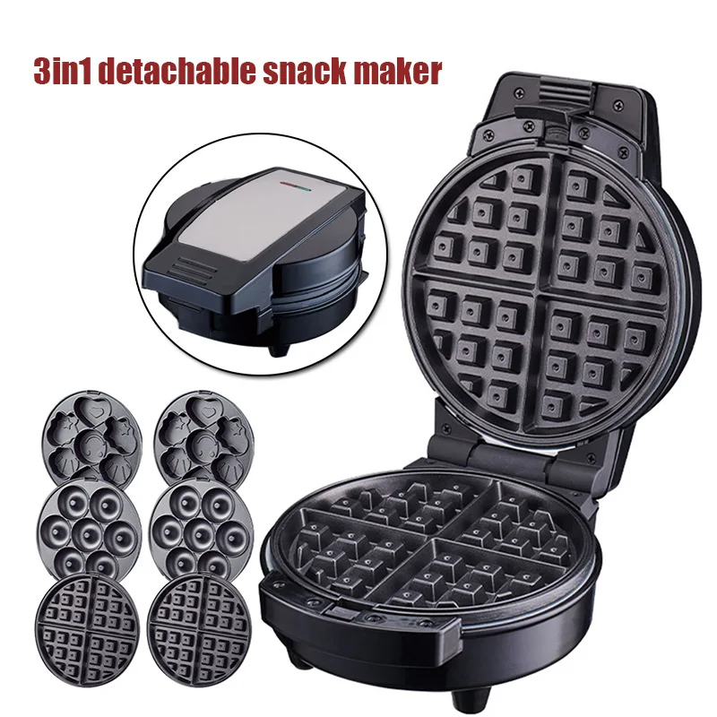 3in1 Exchangeable Waffle Sandwich Donut Maker Non-Stick Multi-Function Electric Breakfast Cake Baking Machine