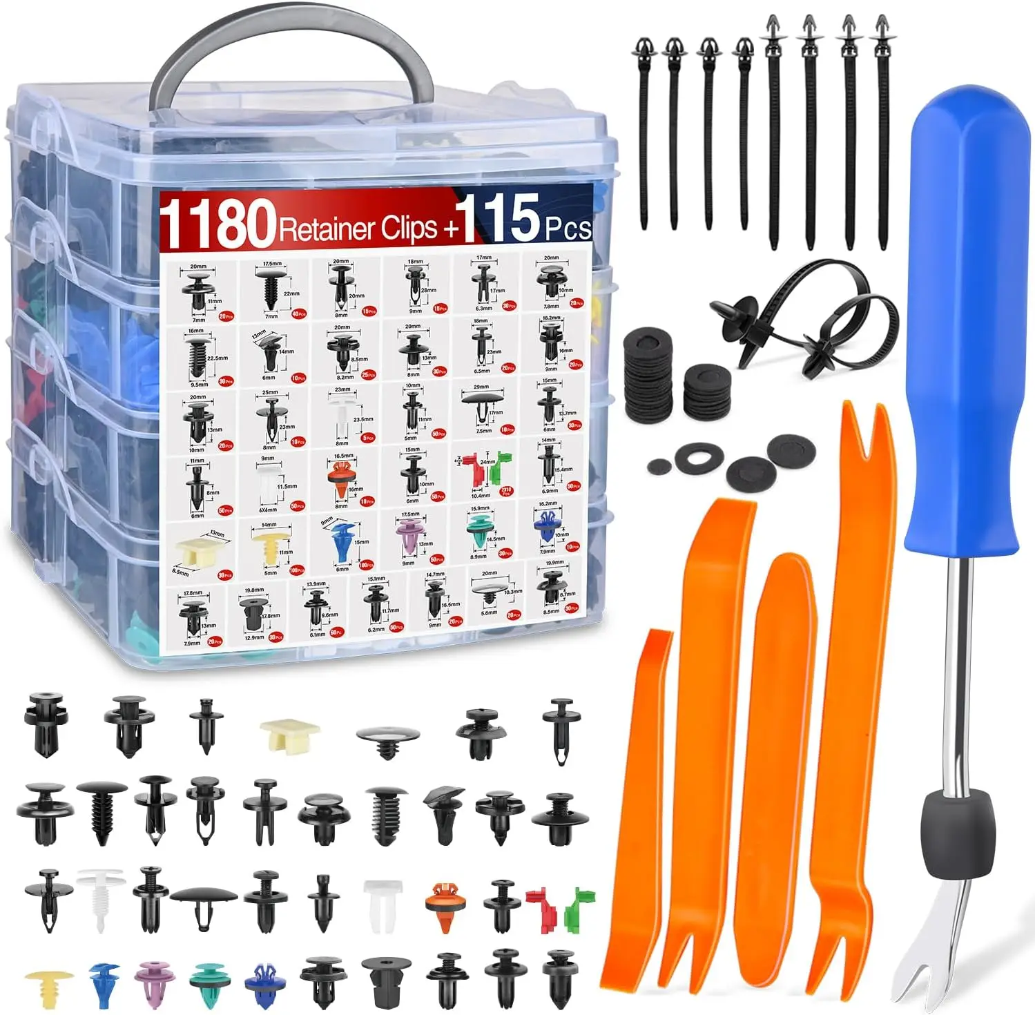 

Набор автомобильных крепежных клипс (1295 шт.) - 37 размеров, нейлоновые заклепки для бампера и крыльев, с 5 съемниками крепежа и 10 кабельными стяжками