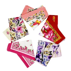 3Pcs 43x43cm 100% Cotton Women Handkerchiefs Colorful Flower Printed Portable Hankies Square Scarf Wedding Party Gift