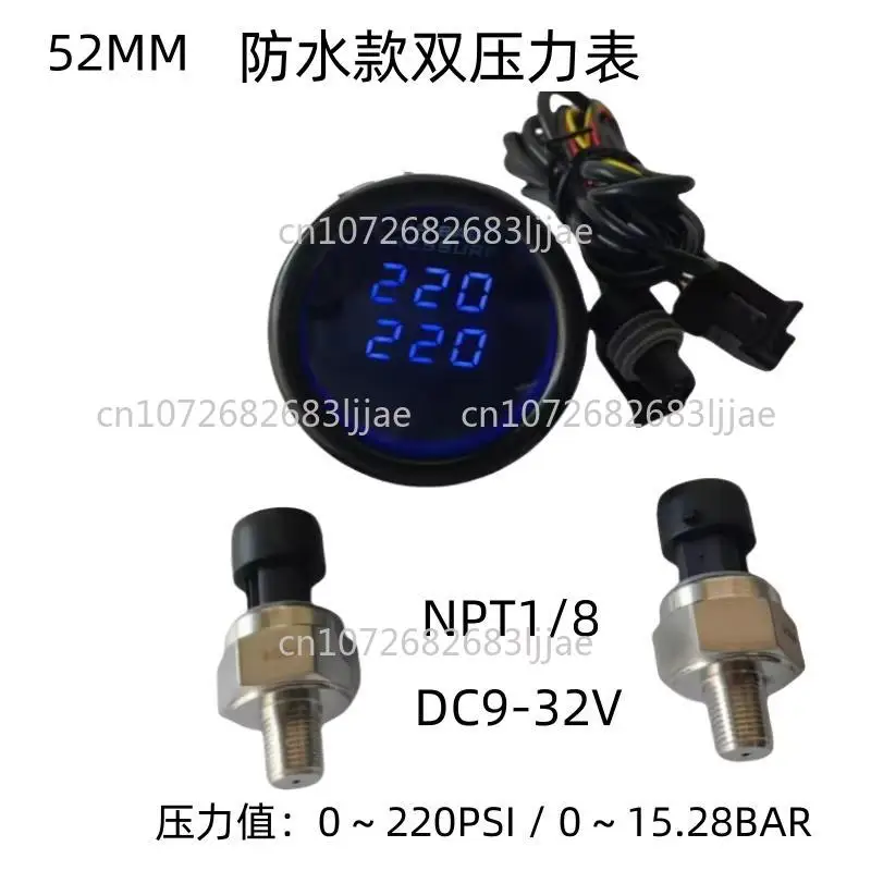

Car 52MM Round Waterproof Dual Barometer Blue LED Air Suspension Air Driving Instrument 0-220psi