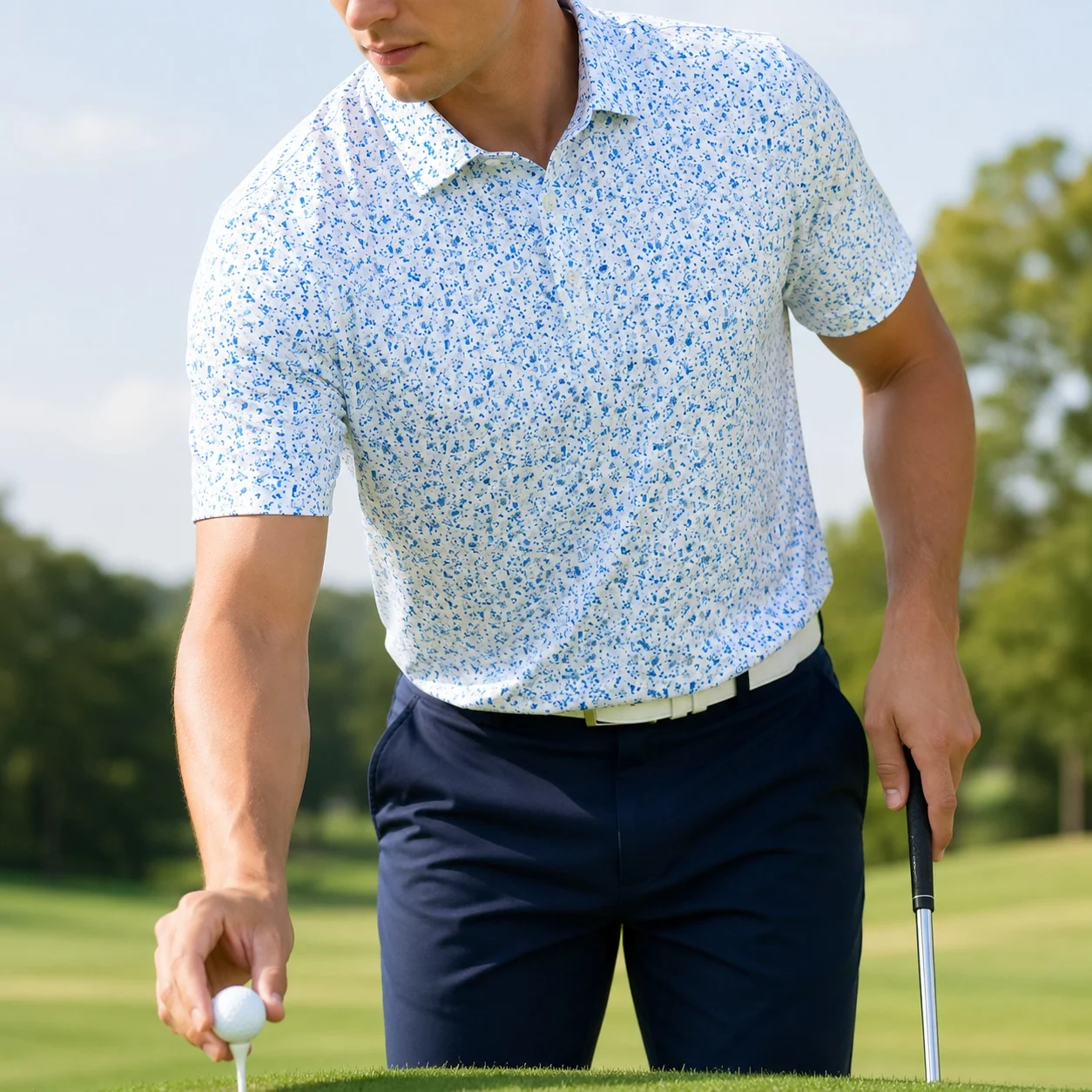 Men's Golf Polo Shirt Short Sleeve Splash Print Design Quick Dry Stretch Breathable Sportswear Outdoor Golf Apparel Ready Stock