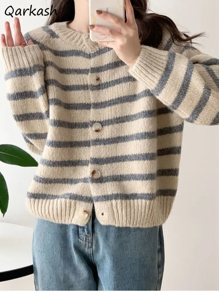 

Striped Cardigan Women Tender Long Sleeve Casual Panelled Ladies Knitwears Leisure Sweaters Harajuku Japanese Style Loose New