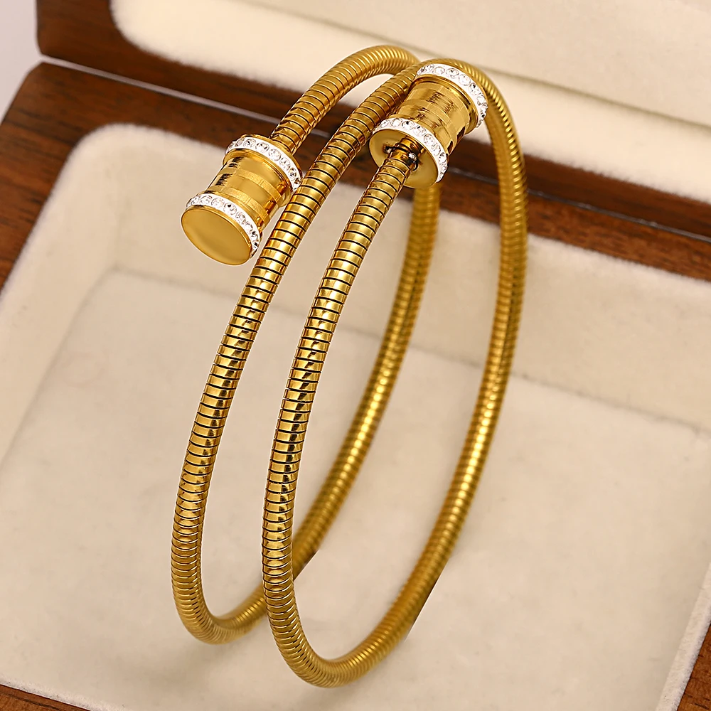 Simple Gold Color Spring Stainless Steel Bracelet Bangle For Women Unique Design Charm Wrist Jewelry Party Gift