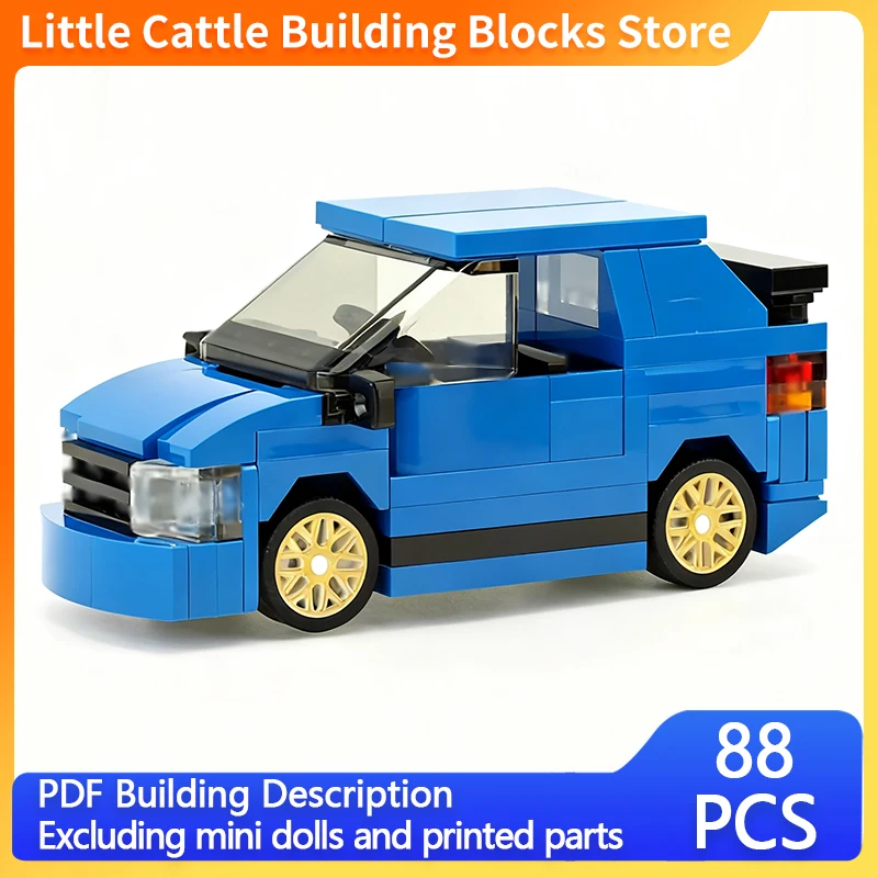 City Car Model MOC Building Bricks Small Blue Compact Sedan Modular Technology Children Holiday Gifts Assemble Toys Suit