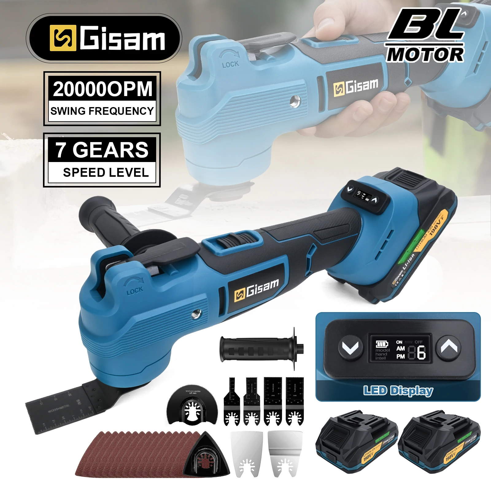 GΣ 20000OPM 7 Gänge bürstenloses oszillierendes Multi-Tools Funktionswerkzeug Elektrosäge Trimmer Schaufel für Makita 18V Batterie Pin