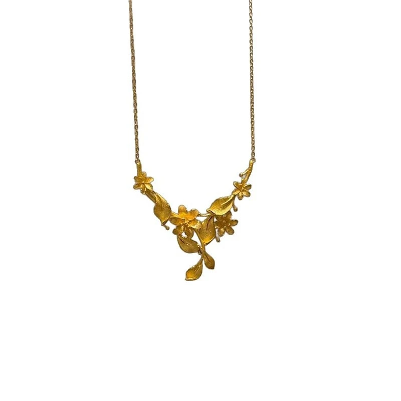 24K Solid Gold 999 Floral Bridal Jewelry Set – Necklace Earrings Ring, Real Gold For Goddess Wedding