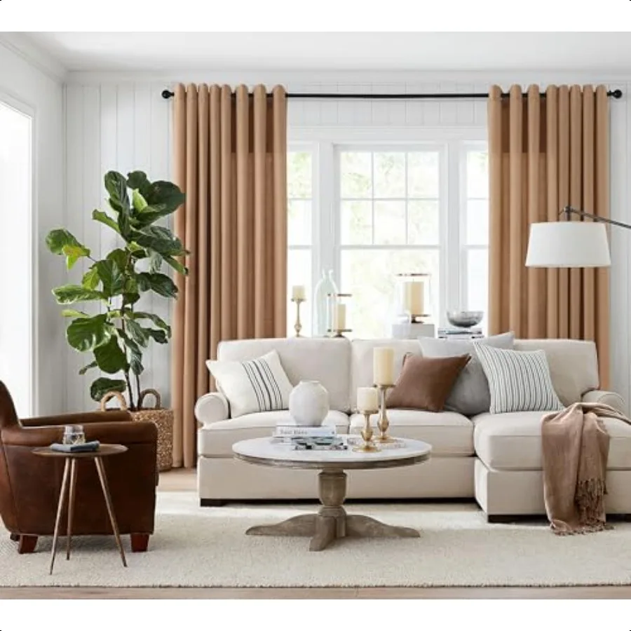 الجمل الكتان الستائر 84 بوصة طول 2 لوحات لغرفة المعيشة غرفة نوم ضوء تصفية شير الستائر 84 بوصة مزرعة حديثة #6