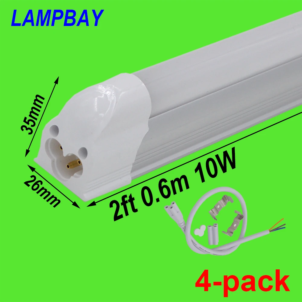 

4-pack T5 Integrated Bulb 2ft 60cm 24" 10W LED Tube Light Slim Bar Lamp Fixture Surface Mounted Linear Lighting with fittings