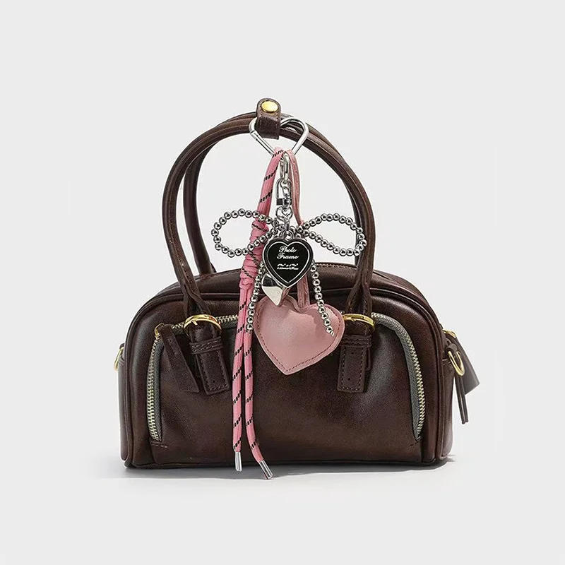 Trendy Leather Heart Bow Keychain Beaded Keyring Car Key Holder Bag Pendant Decoration for Girls Gift Purse Accessories