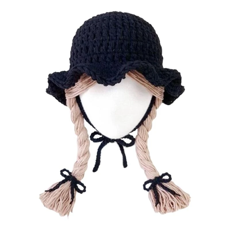 

Вязаные малышки для девочек ручной работы новорожденных парики Brades Kids Crochet с кольцами младенцы Фотография реквизит