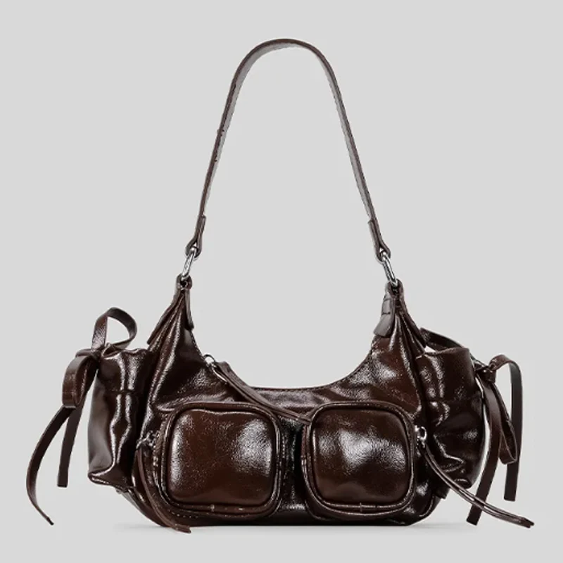 

Новая винтажная сумка подмышки с несколькими карманами, дизайнерская женская сумка на плечо, роскошная сумка через плечо из искусственной кожи, сумка для мотоцикла Y2K