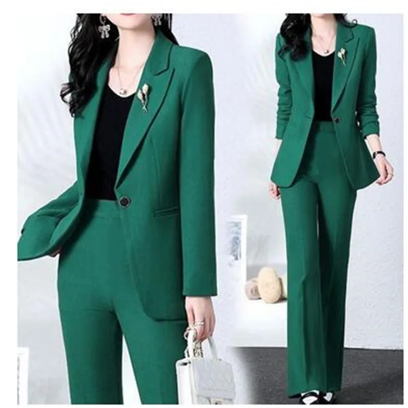 Spring New Thin Jacket Casual Trousers Two-piece Elegant Women Pants Suit Manager Office Outfits Fashion Blazer