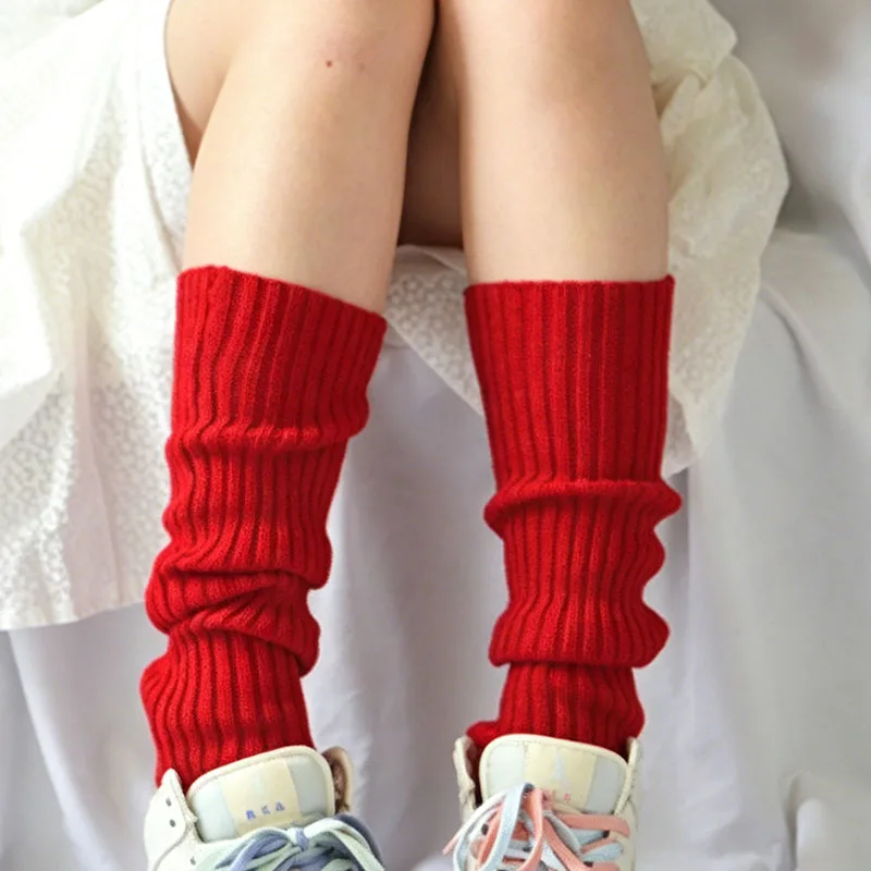 Japanese Lolita Style Leg Warmers Y2K Fashion Knitted Jk Heap Socks Boot Cuffs Cover Long Socks Autumn Winter Warm Knee Sleeves