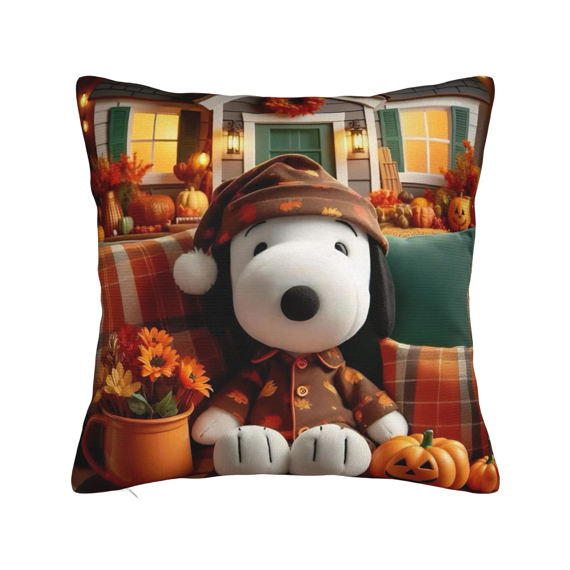 S-Snoopys Movie Square Pillow Case Xmas Christmas Halloween Cushion Covers Vintage Zipper Decorative Pillowcase for Seat 40*40cm