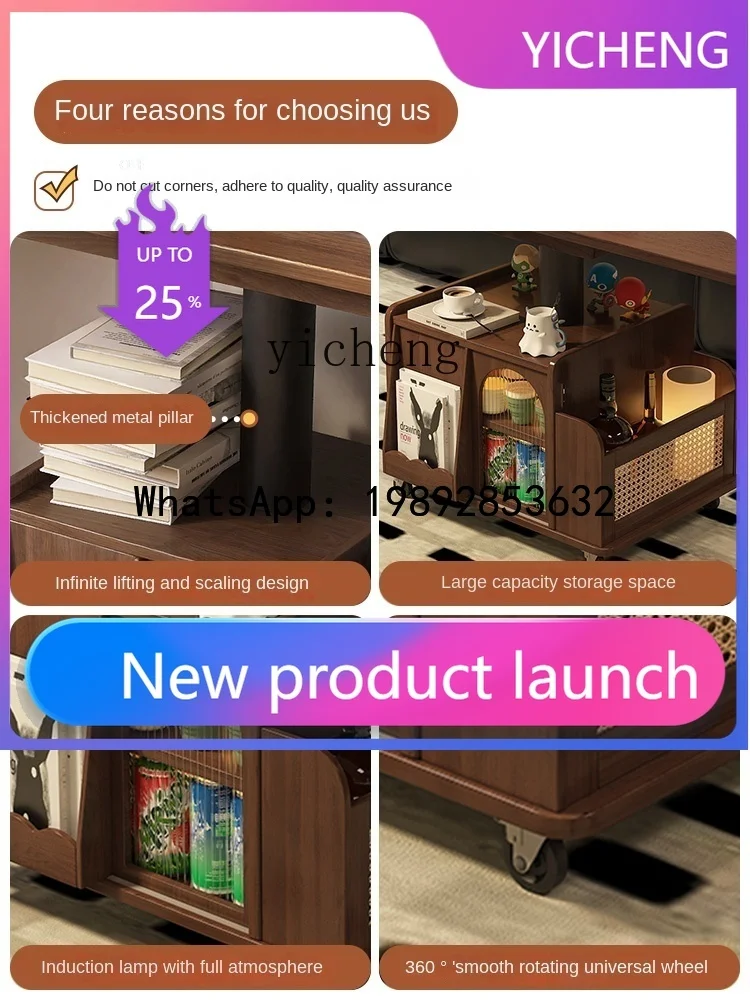 

lift coffee table cart solid wood bus side with wheels tea table multi-function folding dining table dual-purpose