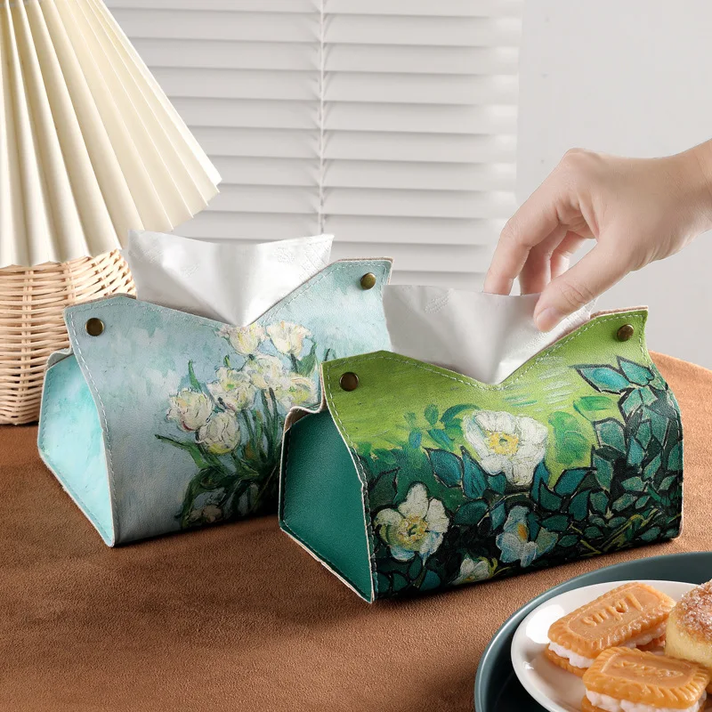 Luxury white rose tissue box-elegant oil painting design for home and car