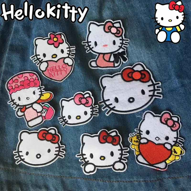 Sanrio 2024 New Fashion Trend Anime Patch Helloes Kittys Embroidery on Clothes Pants Cartoon DIY Fusible Patch for Hoodies