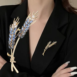 Fashion Rhinestones Wheat Brooch Exquisite Metal Lapel Pins for Women Suit Sweater Badges Jewelry Accessories Couple Gift