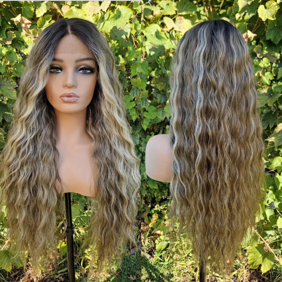 

Ombre Ash Platinum Blonde Длинный синтетический парик с глубокими волнами и бахромой 13x4 Высокая плотность кружева спереди Высокотемпературное волокно на распродаже