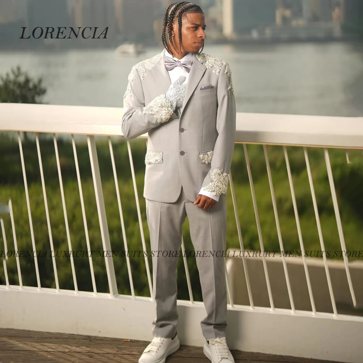 

Glitter Customized Beaded 2 Pieces Sets Slim Fit Crystals Groom Wedding Tuxedos Double Breasted Men Suits Male Prom Blazer Homme