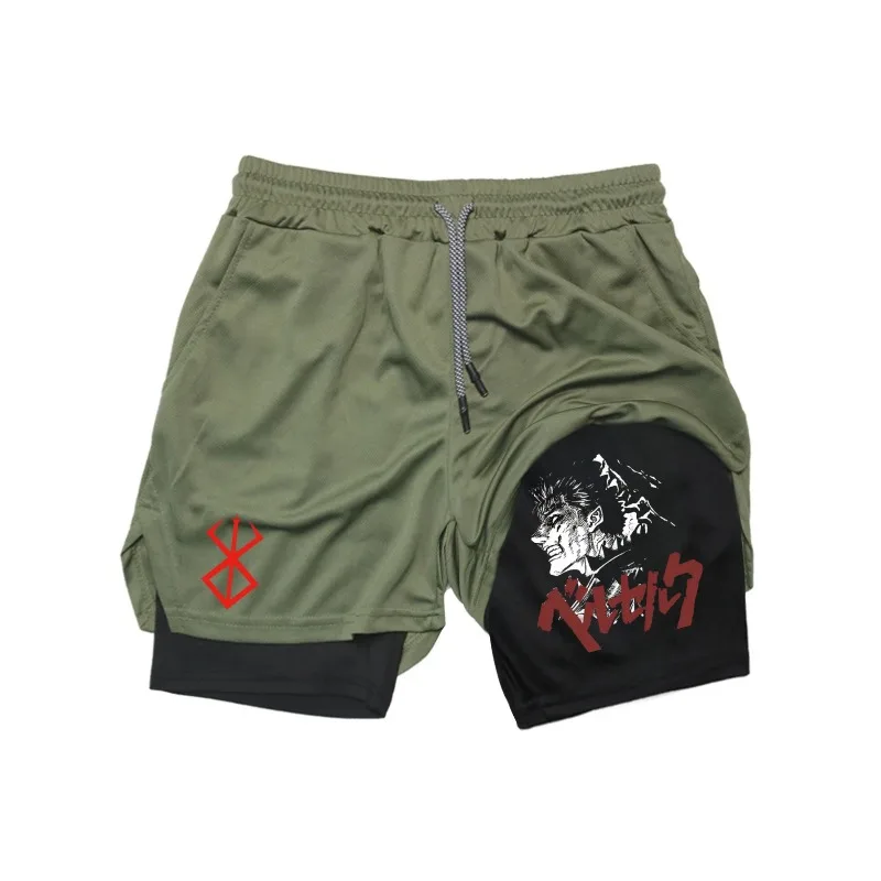 Guts Print 2в1 шорты для бега и тренировок мужские компрессионные шорты для спортзала с карманом для телефона петля для полотенец спортивная спортивная одежда